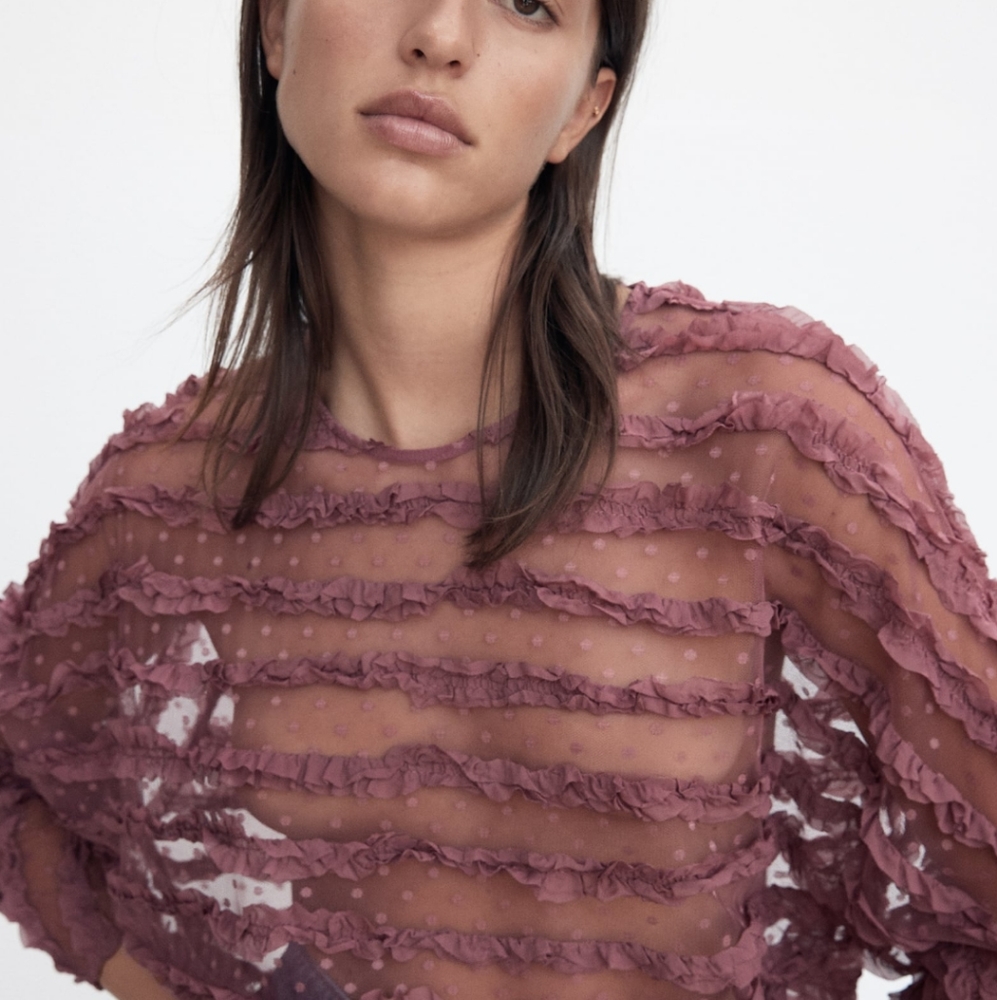 ZARA RUFFLED TULLE BLOUSE SIZE SMALL